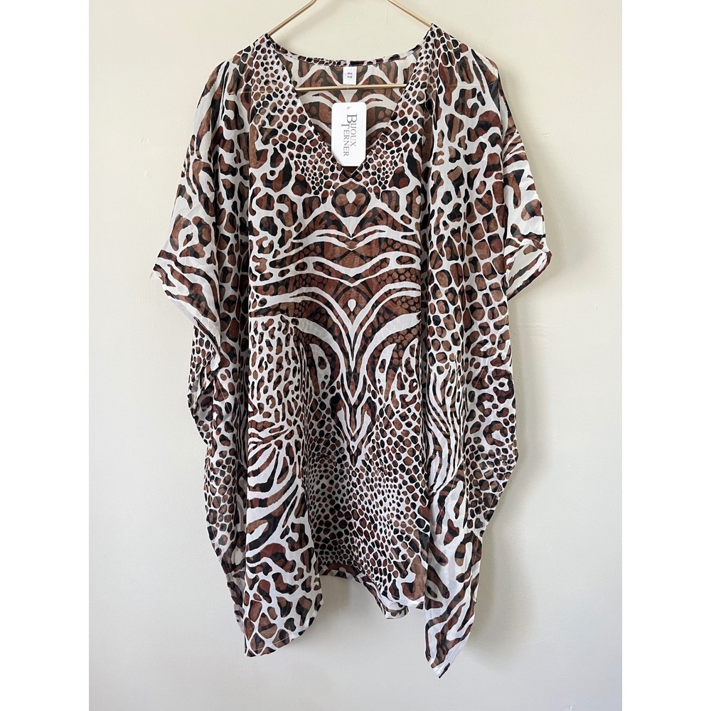 Bijoux Terner Animal Print Cover Up Kaftan V-Neck Mixed Leopard Zebra One Size